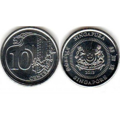 10 центов 2013 год. Сингапур