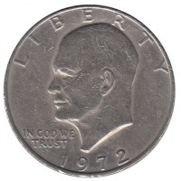 1 доллар 1972 год. США. Дуайт Эйзенхауэр. Лунный доллар (без двора)
