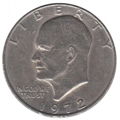 1 доллар 1972 год. США. Дуайт Эйзенхауэр. Лунный доллар (без двора)