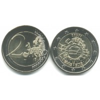 2 евро 2012 год. Эстония. 10 лет наличному обращению евро