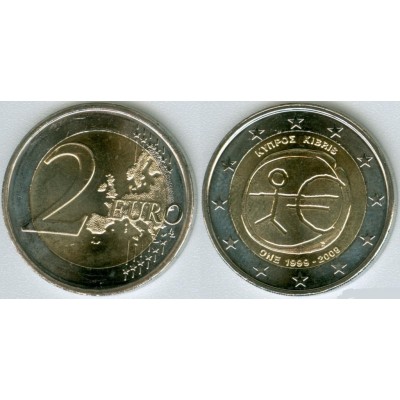2 Евро 2009 год. Кипр. 10 лет введения евро. 